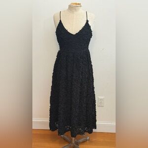 H&M Black Textured Midi Dress